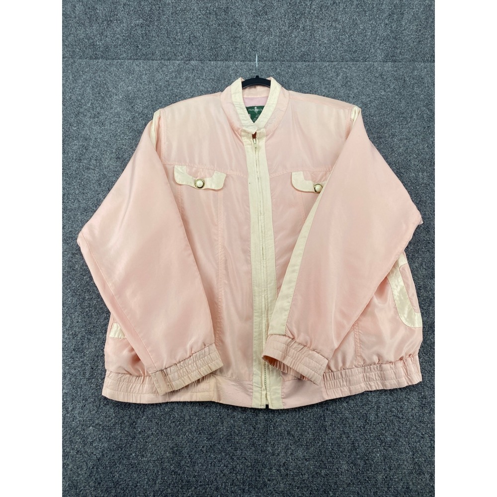 Hunt Club Vintage Silk Bomber Jacket Womens Large Pink Full Zip Lightweight Coat
